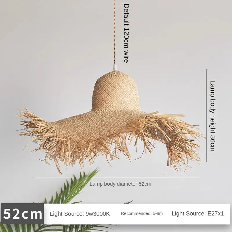 Vintage Japanese handmade woven straw hat pendant light