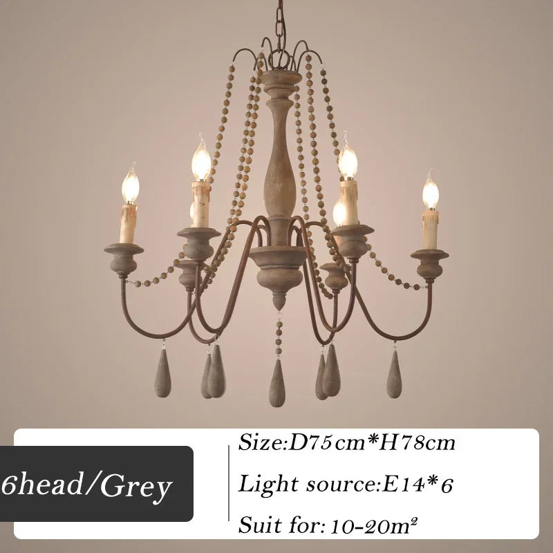 Retro wood chandelier for elegant interior decor - vue 8 sur 16