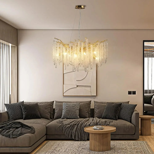 Crystal pendant chandelier with LED lighting - vue 5 sur 16