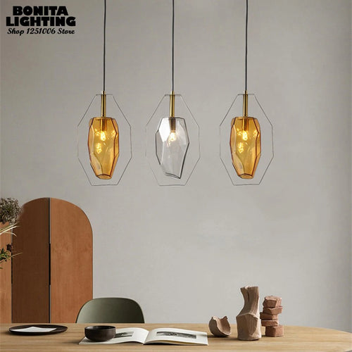 Elegant Nordic crystal pendant with metal ring - vue 6 sur 8