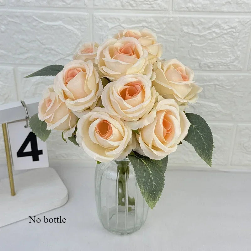 Bouquet of 10 decorative artificial silk roses for events - vue 9 sur 14
