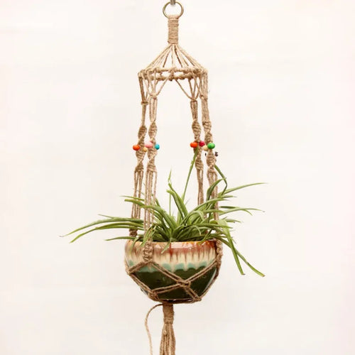 hemp rope hanging basket for decorative plants - vue 8 sur 16