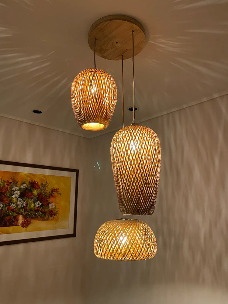 Handmade Chinese style bamboo chandelier with vintage pastoral weaving - vue 5 sur 30