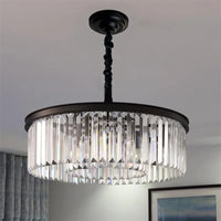 Round crystal chandelier with clear glass pendant design