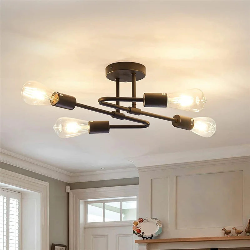 Black ceiling light with 4 rounded arms