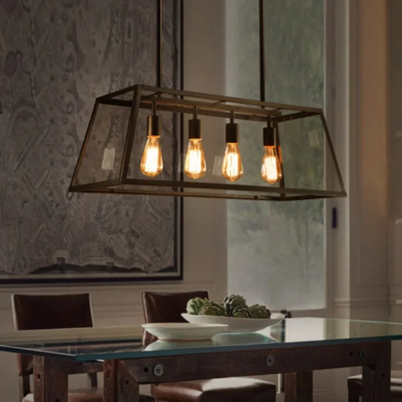 Vintage industrial iron pendant light rectangular lantern for living room and bedroom