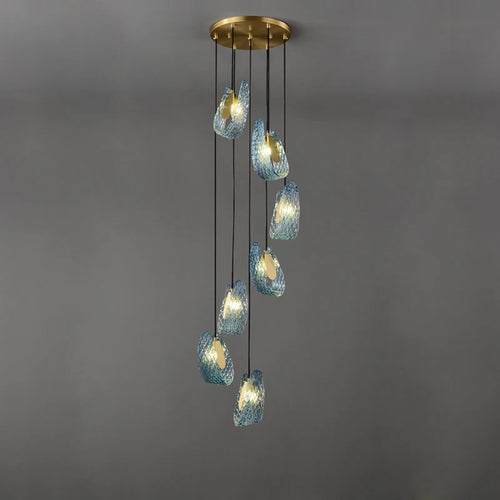 Art deco copper and blue chandelier for elegant interiors - vue 3 sur 21
