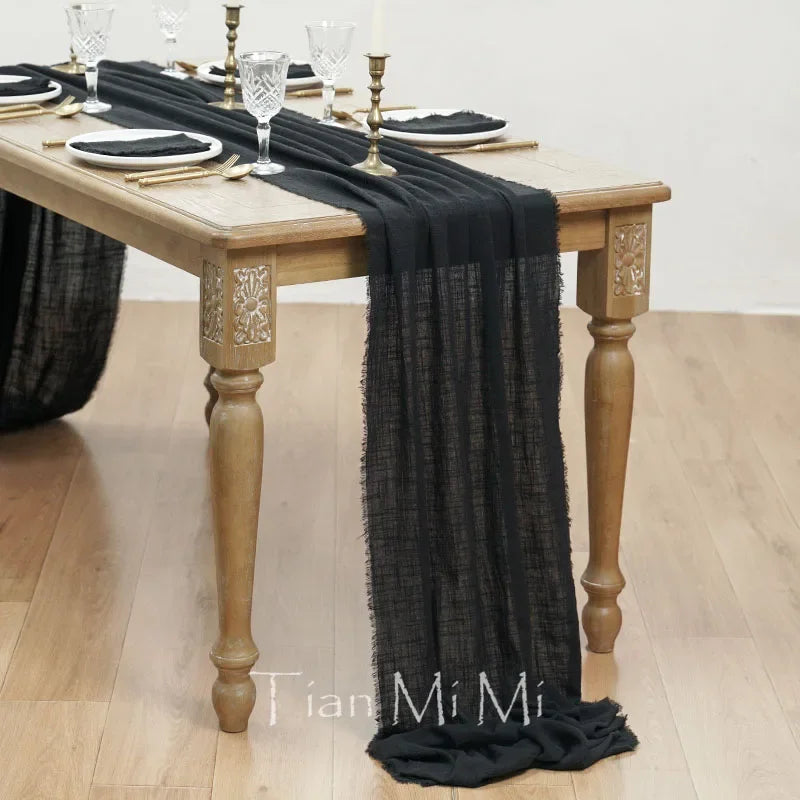 Boho vintage cotton gauze table runner for weddings