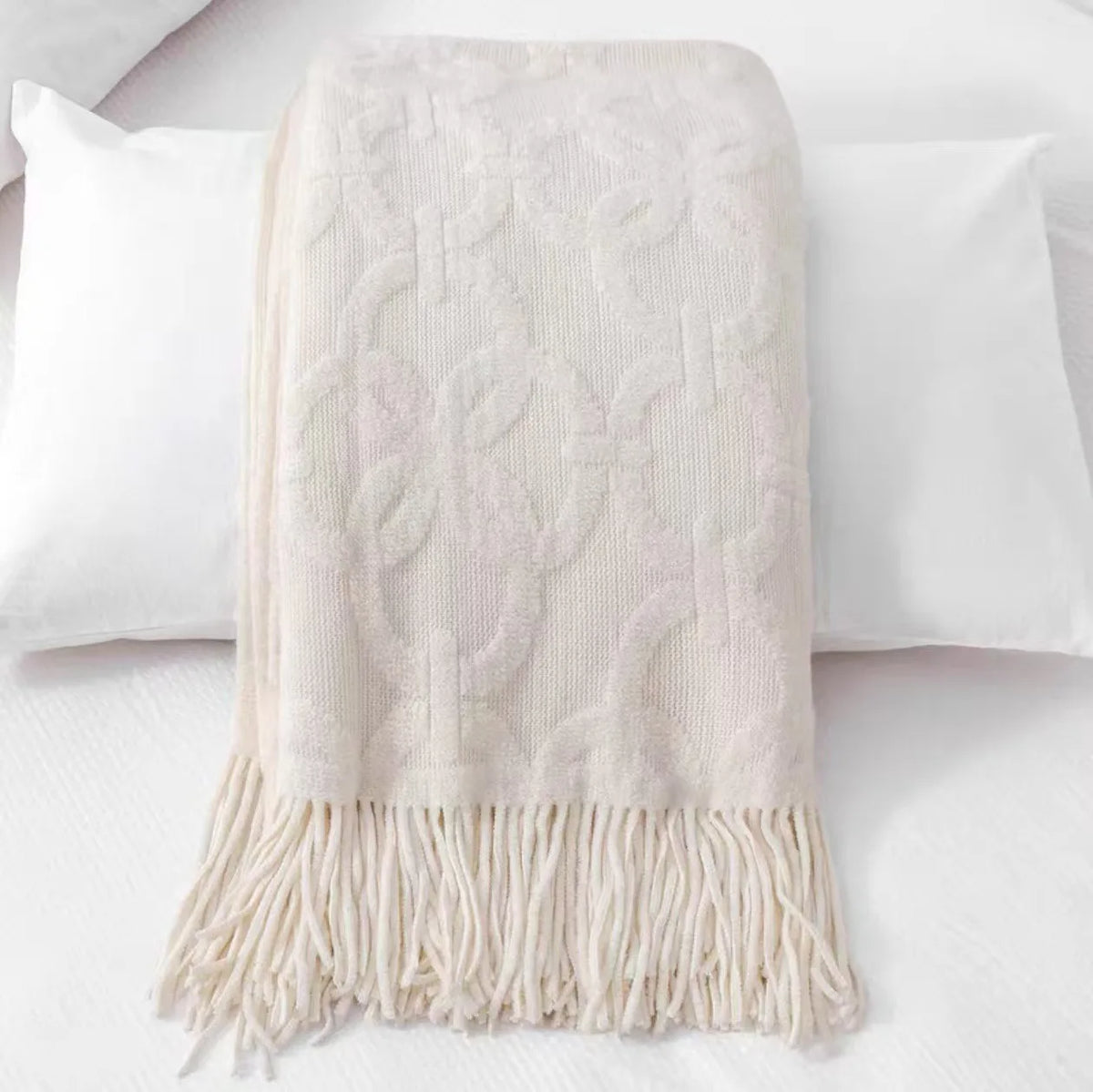 Vintage knit bed runner nordic style decorative