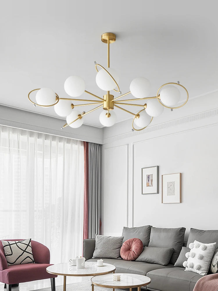 Modern copper chandelier with minimalist glass decor