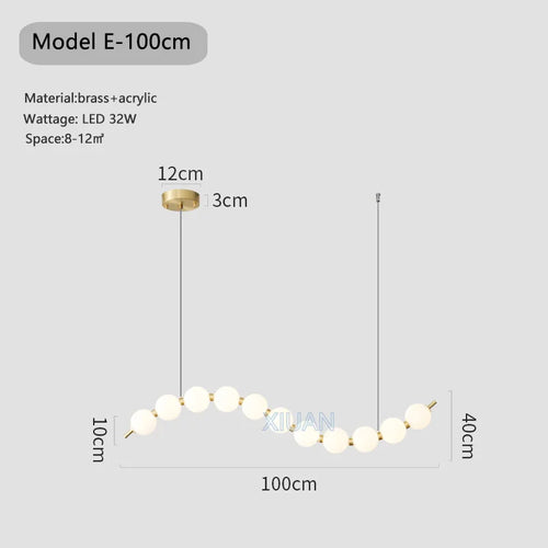 lustre suspension en acrylique blanc avec perles - vue 13 sur 16
