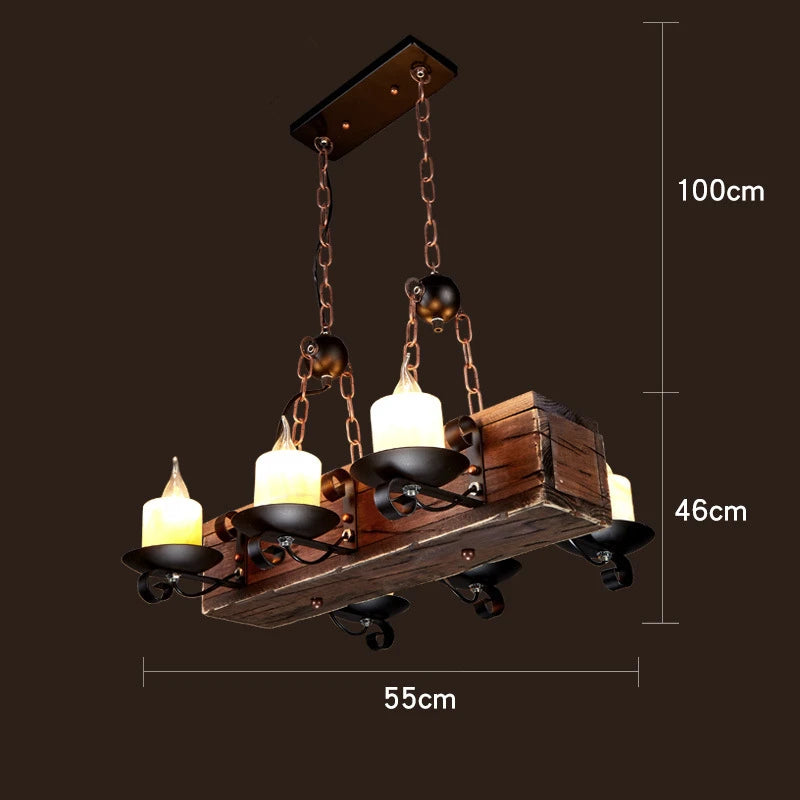 Retro wood industrial style chandelier for café and restaurant