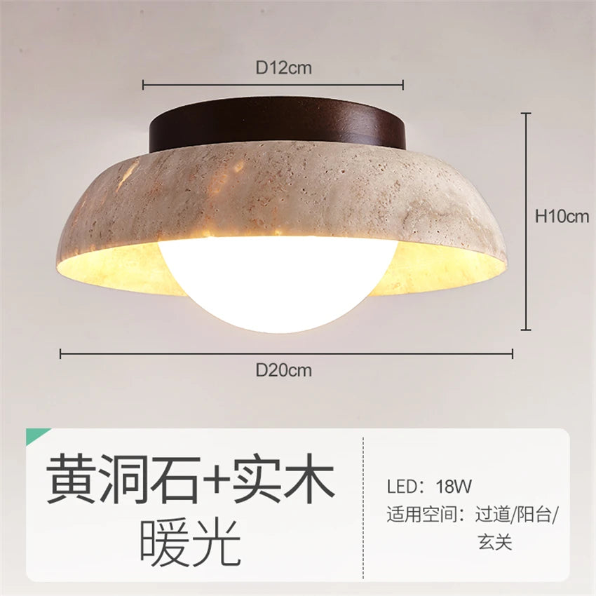 Nordic natural yellow travertine round ceiling lights