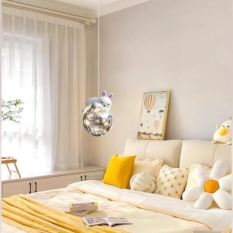 Modern cute bear and bunny chandelier for children - vue 4 sur 8