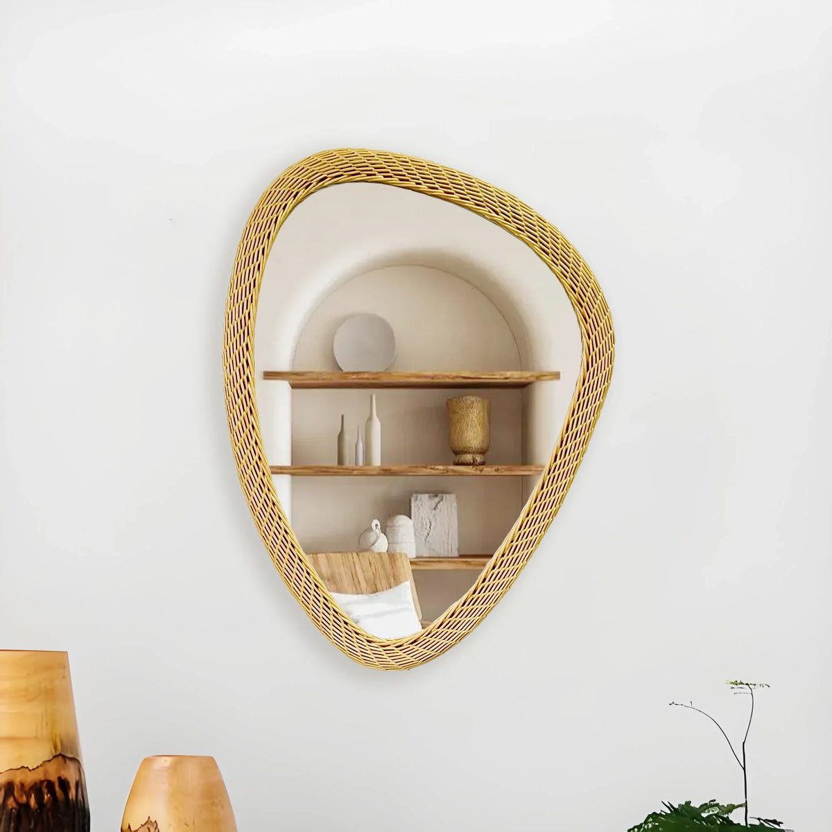 Handmade rattan bohemian woven mirror artisan home decor - vue 4 sur 6