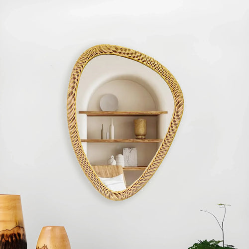 Handmade rattan bohemian woven mirror artisan home decor - vue 5 sur 6