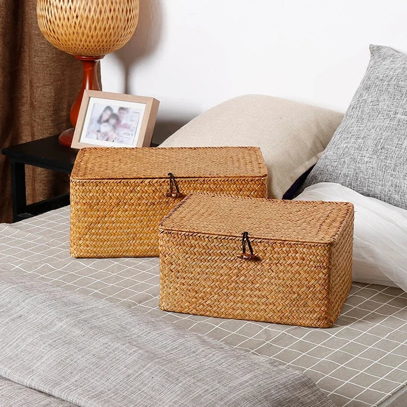 woven storage basket with lid for jewelry and miscellaneous items - vue 3 sur 11