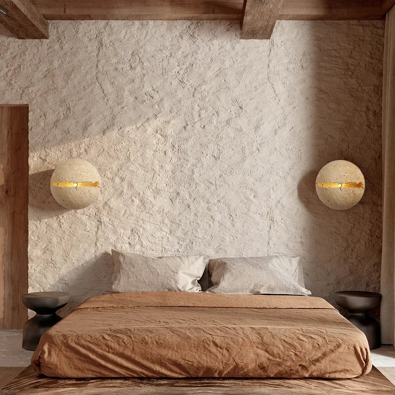 Retro wall light in natural stone dinosaur egg design - vue 3 sur 6