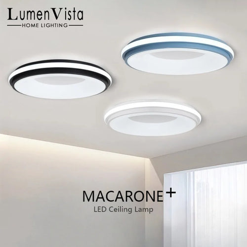 Modern nordic LED macaron circular ceiling light for bedroom, children's room or living room - vue 2 sur 12