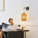 Rattan wall light for rustic interior decor