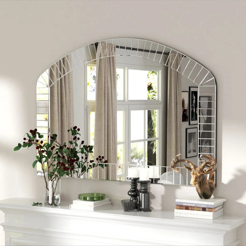 Large Silver Arched Wall Mirror, Silver Glass, Decorative Venetian Accent Mirror, Home Living Room Decor, Bling Beveled Edge - vue 4 sur 7