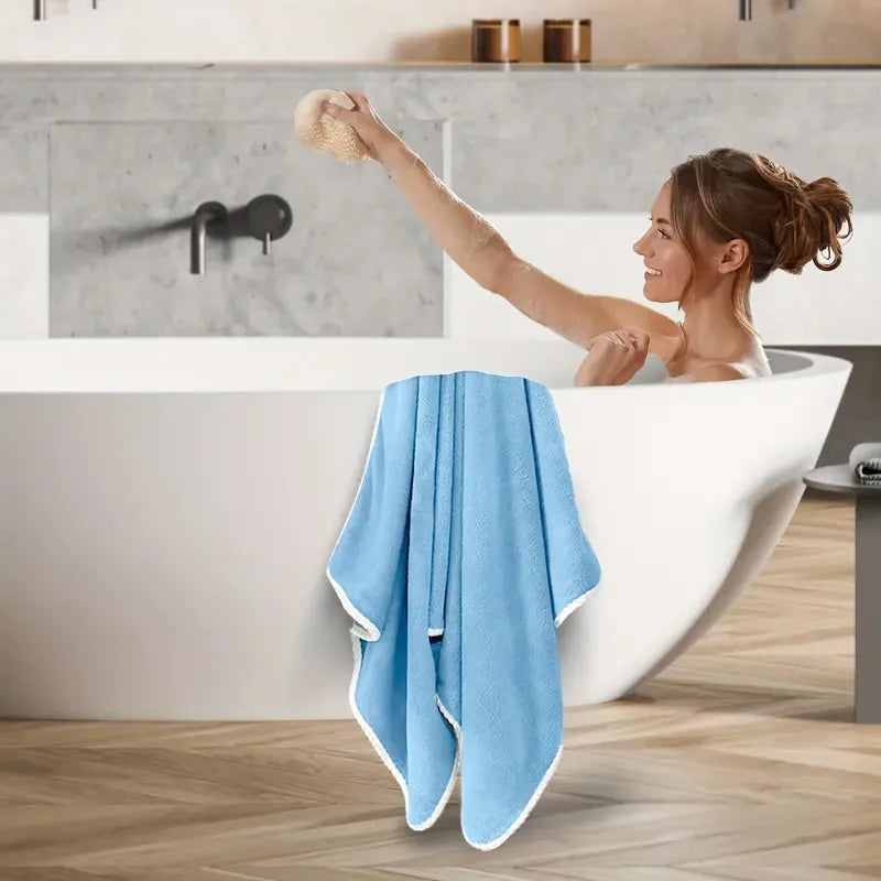 Extra large coral fleece bath towel quick dry - vue 7 sur 7