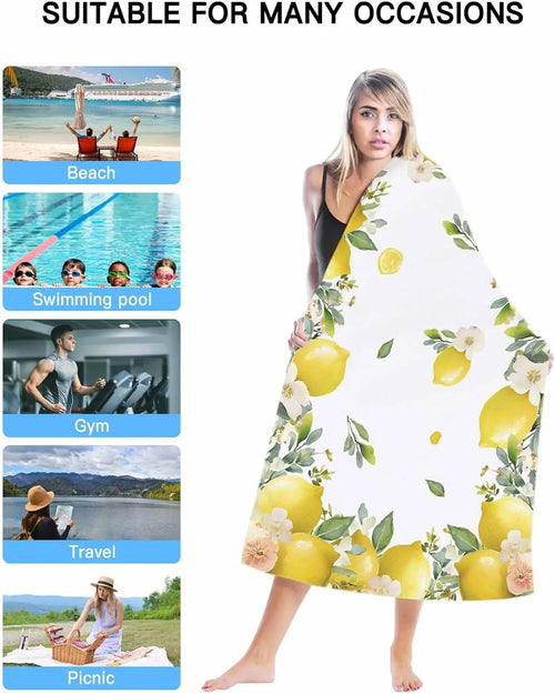 Microfibre beach towel with lemon floral summer design - vue 3 sur 6