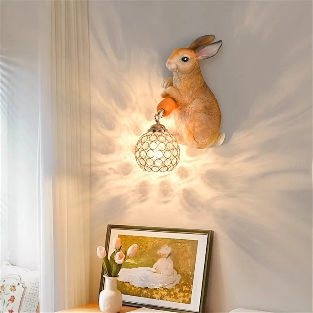 Creative pastoral style resin rabbit wall light for home decoration