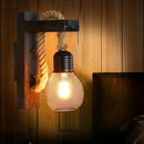 Vintage industrial loft wooden wall light with hemp rope