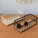 Hanging metal and wood storage basket for cosmetics