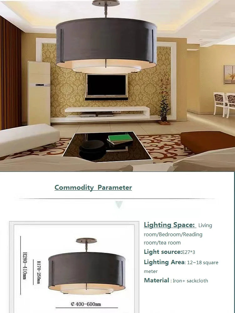 Chinese style artistic fabric LED ceiling light soft decorative lamp - vue 7 sur 8