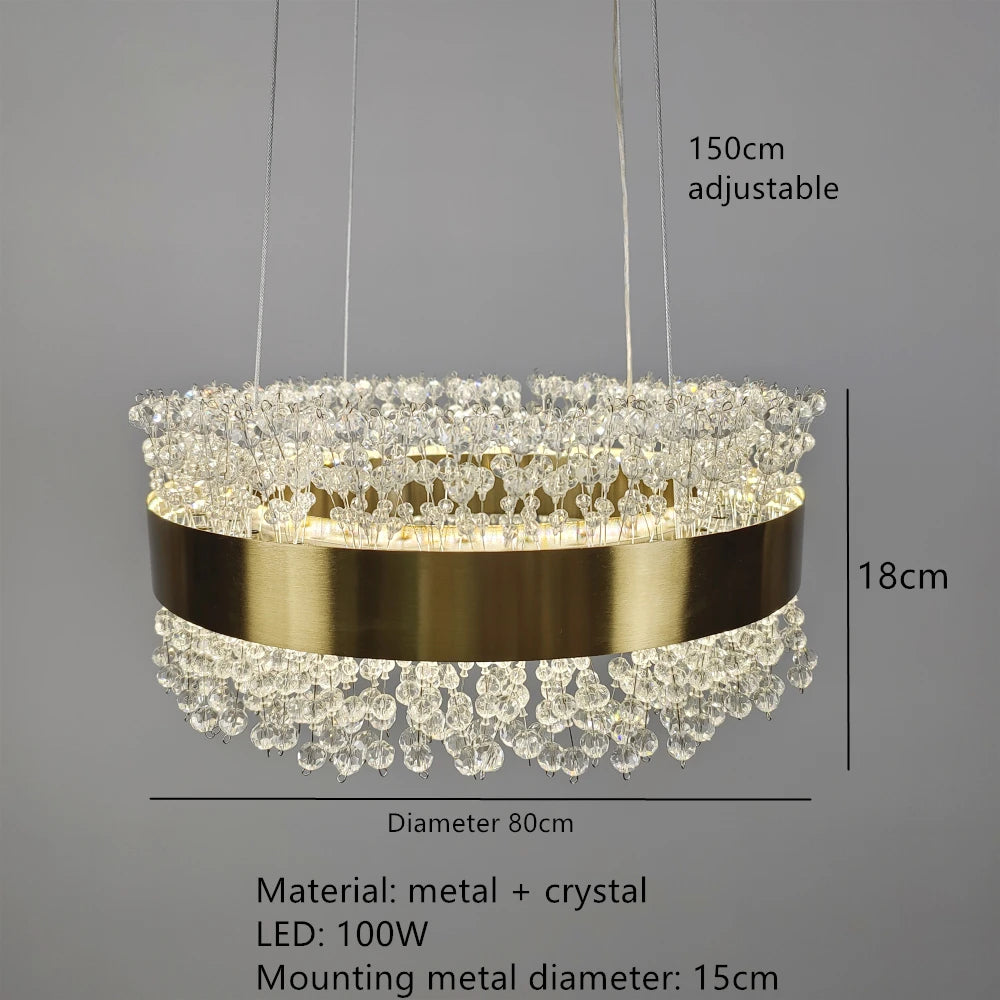 modern crystal chandelier with adjustable gold metal - vue 11 sur 12