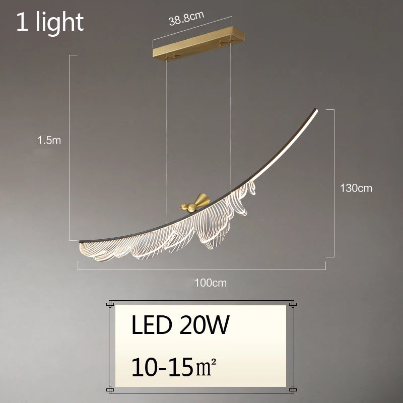 lustre design artistique en plumes et fil métallique ajustable