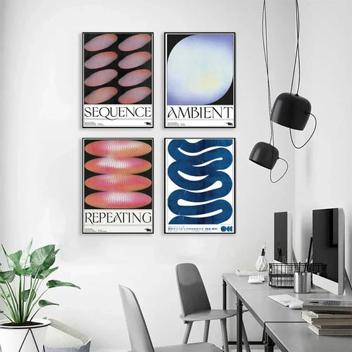 Abstract gradient halo retro Japanese wave decorative wall art - vue 4 sur 7