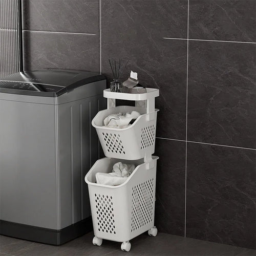 dirty laundry storage basket with practical wheels - vue 9 sur 9