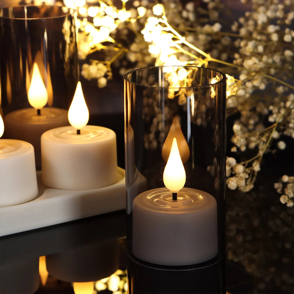 set of 6 or 12 rechargeable LED candles with timer and flashing - vue 3 sur 10