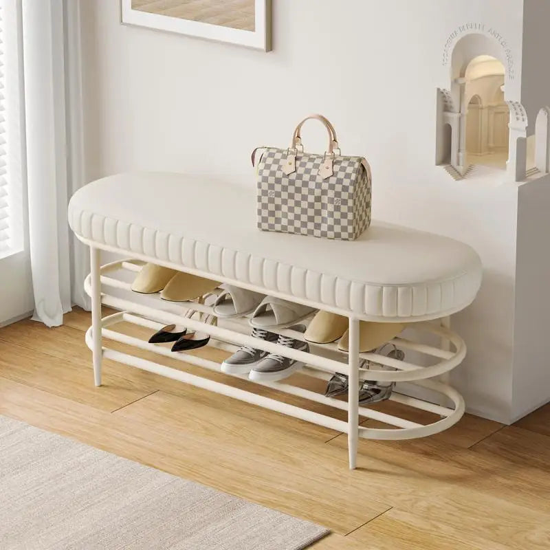 soft flannel leather ottoman shoe stool pouf and cushion - vue 3 sur 18