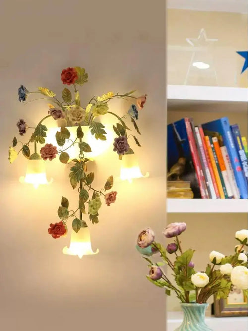Metal wall light with decorative flowers and grasses - vue 7 sur 8