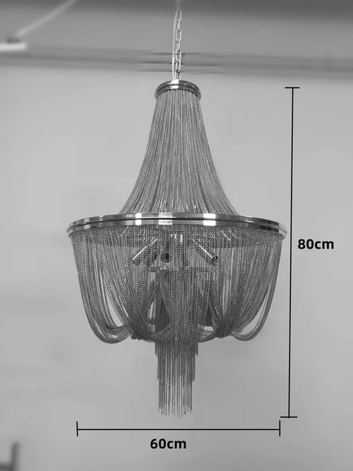 Modern gold aluminium tassel chandelier with decorative chain - vue 12 sur 12