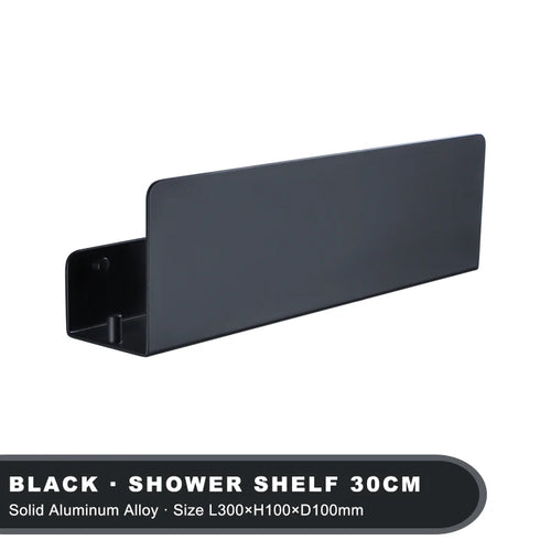 wall mounted storage shelf with aluminum hooks for kitchen and shower