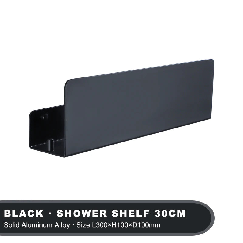wall mounted storage shelf with aluminum hooks for kitchen and shower