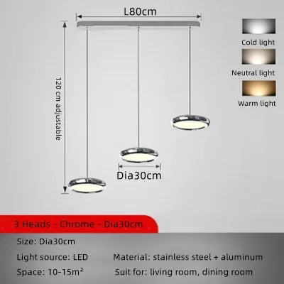 Modern circular aluminium LED pendant light for indoor use
