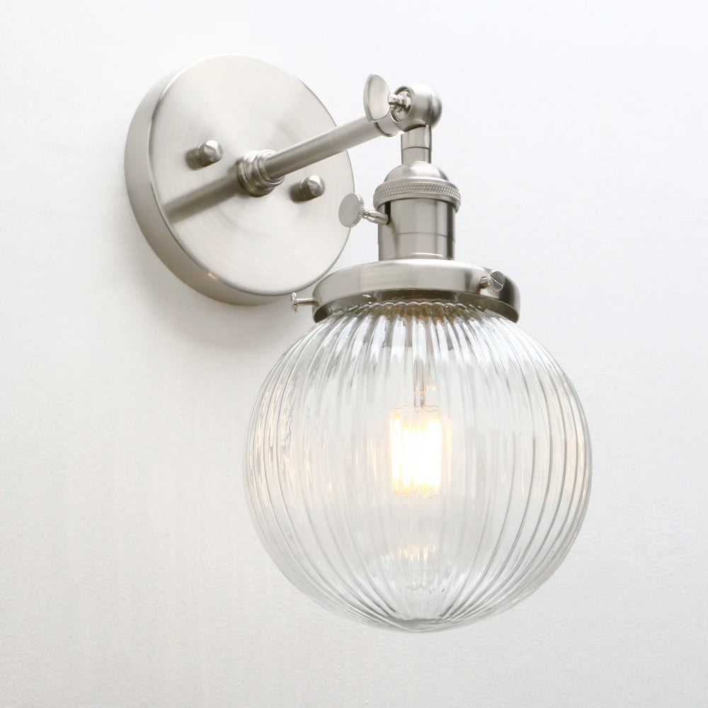 Phansthy vintage industrial wall light with round glass shade - vue 3 sur 10