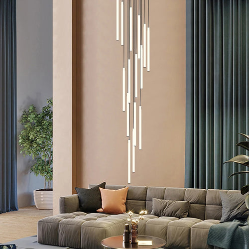 Modern long tube chandelier for Nordic villa and exhibition hall - vue 4 sur 14