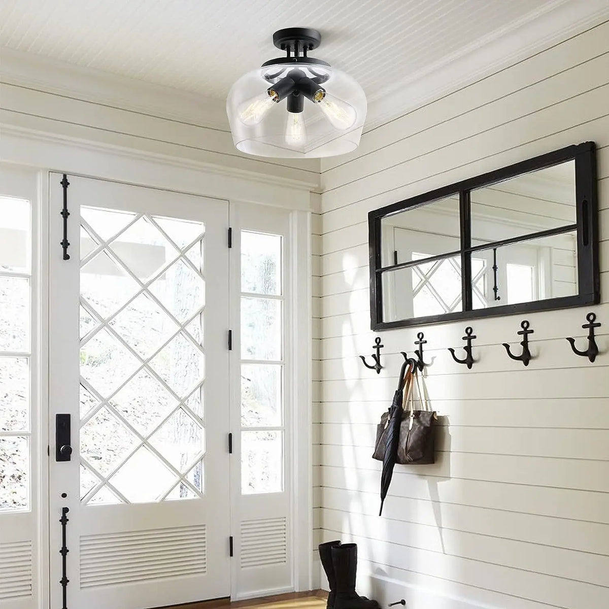 Modern American glass ceiling light with metal chandelier lighting - vue 3 sur 7