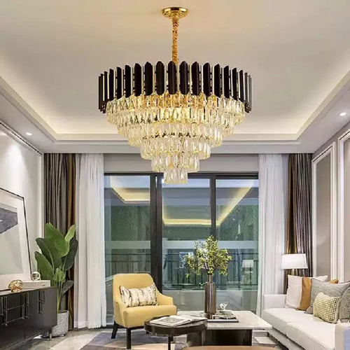 Modern luxury crystal LED chandelier, round or linear design - vue 5 sur 18
