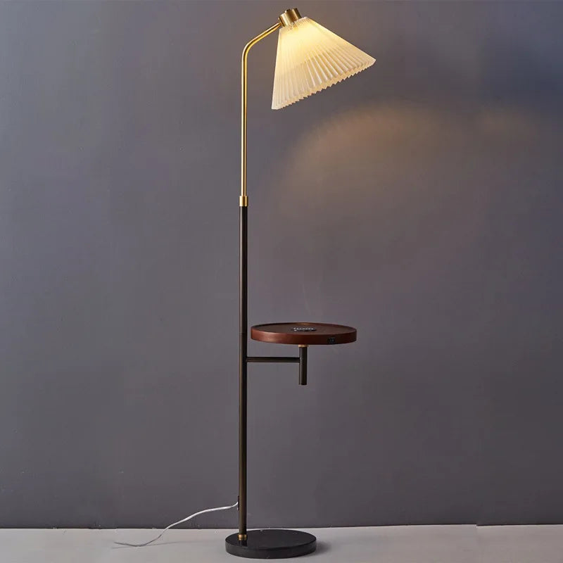 Marble floor lamp with gold shelf and modern LED