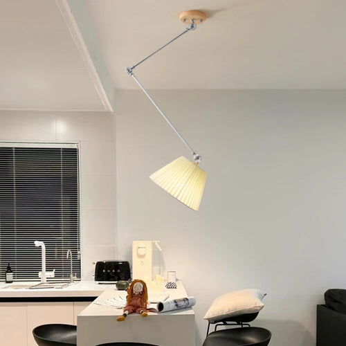 Foldable fabric and solid wood chandelier nordic minimalist design - vue 5 sur 10