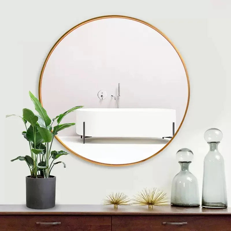 modern round mirror with aluminum frame for wall decoration