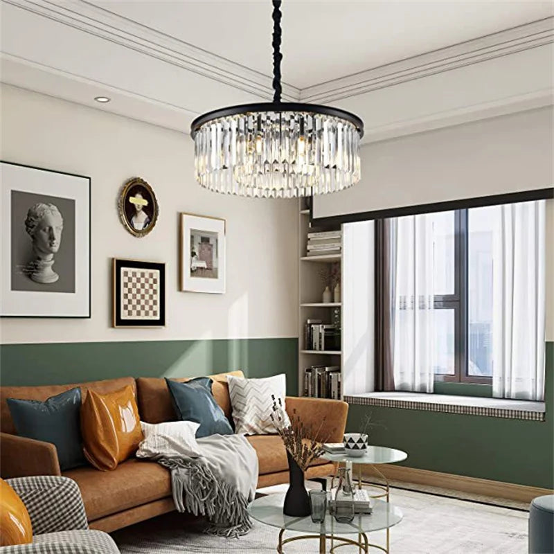 Round crystal chandelier with clear glass pendant design